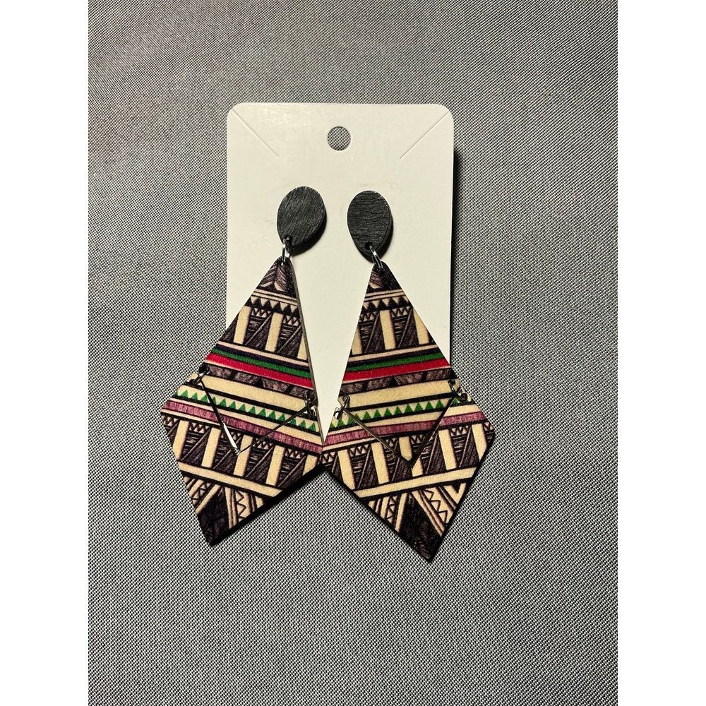 Large African Print Wood Earrings‎